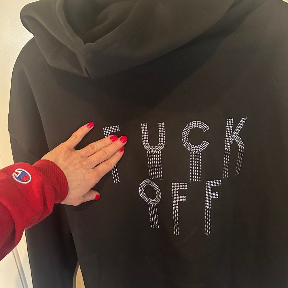 NWOT ☠️ "Fu€k" Off Hoodie with Rhinestone Lettering